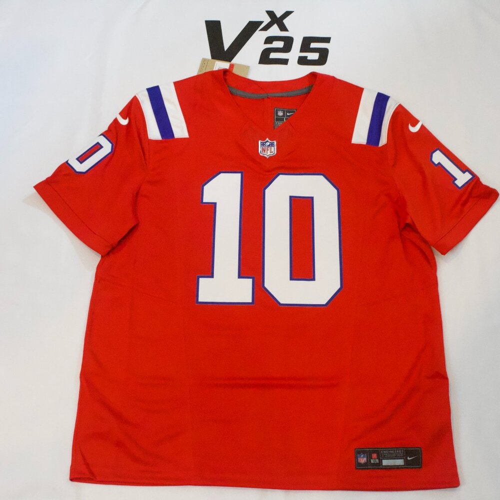 Men's On Field Nike New England Patriots Drake Maye Red Alternate Jersey Size Lg
